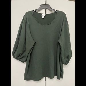 Ava & Viv Green Balloon Sleeve Blouse
